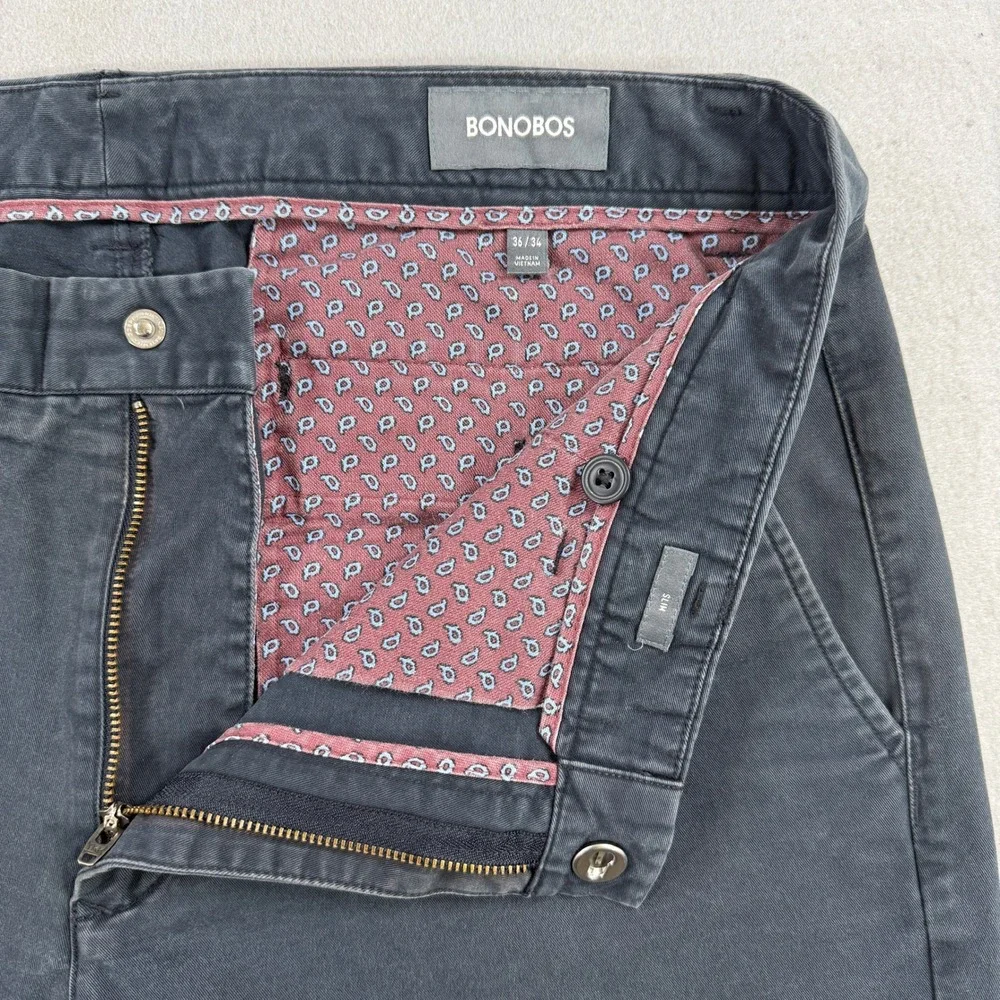 Bonobos Chino Pants Mens 36x34 Charcoal Slim Stretch Cotton Flat Front Casual